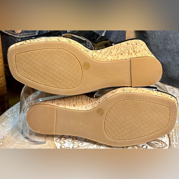 EUC Jessica Simpson “Seena” Black Patent Leather Wedge Cork Heel. Size 9.5 - Picture 9 of 10